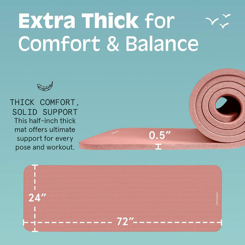 Solana Yoga Mat Thick 1/2In Non-Slip Workout Mat with Nylon Strap - 72X24In Exercise Mat for Pilates, Stretching & Fitness - BPA Free, Easy Clean