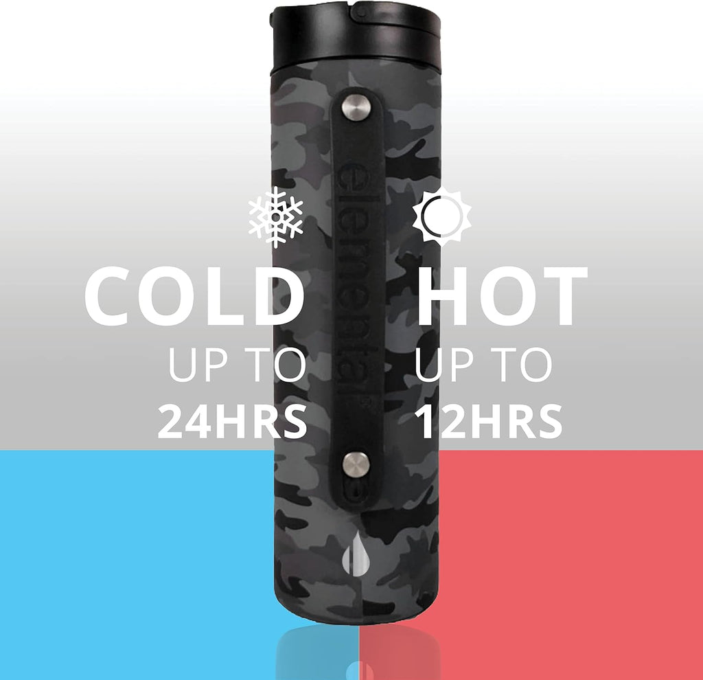 Iconic Stainless Steel Water Bottle with Straw - 20 Oz Leak Proof Triple Wall Insulated Water Bottles for Travel and Sports - Reusable Gym Water Bottle with 2 Straws - Black Camo