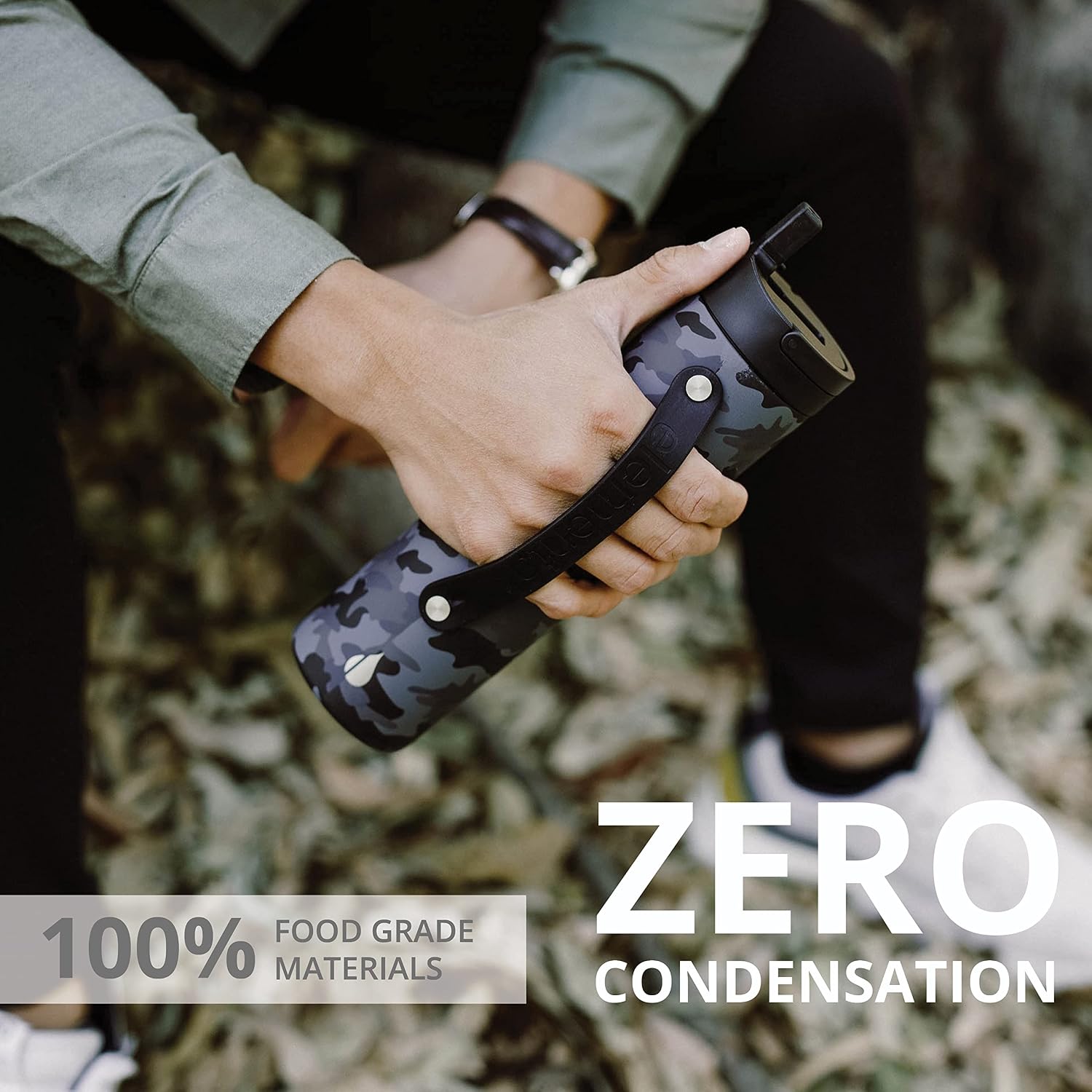 Iconic Stainless Steel Water Bottle with Straw - 20 Oz Leak Proof Triple Wall Insulated Water Bottles for Travel and Sports - Reusable Gym Water Bottle with 2 Straws - Black Camo