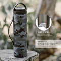 Iconic Stainless Steel Water Bottle with Straw - 20 Oz Leak Proof Triple Wall Insulated Water Bottles for Travel and Sports - Reusable Gym Water Bottle with 2 Straws - Black Camo